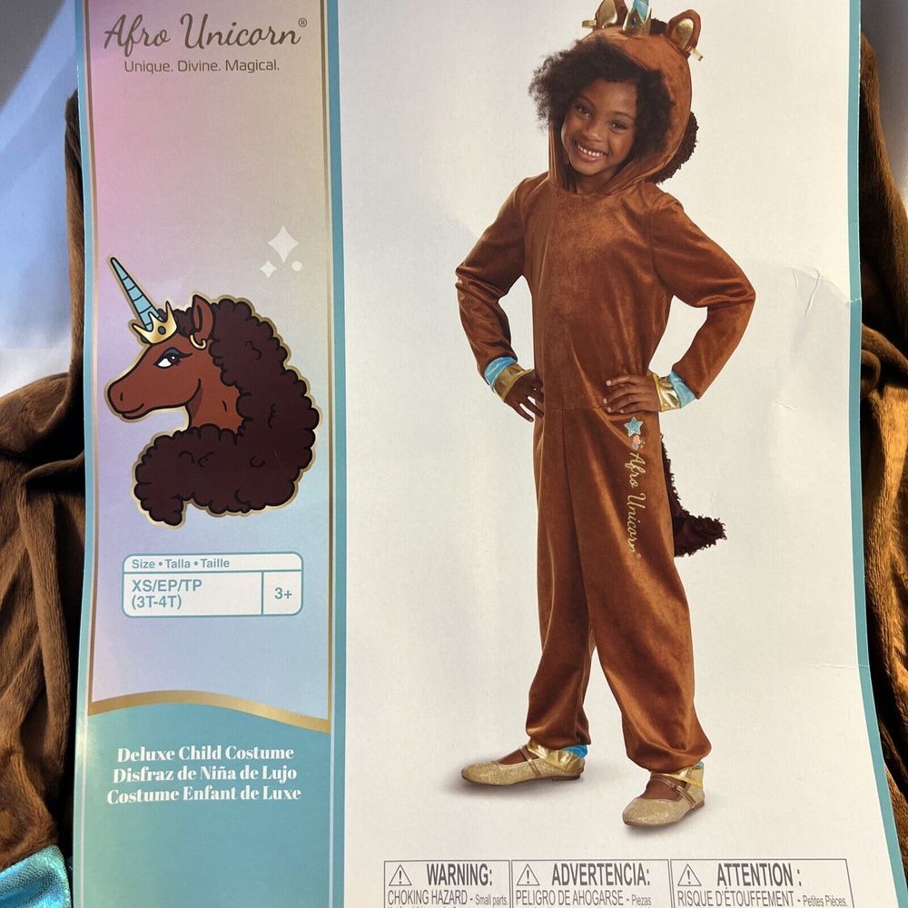 New Deluxe Afro Unicorn‎ Jumpsuit Costume - Disguise Costumes Kids Size XS 3T-4T